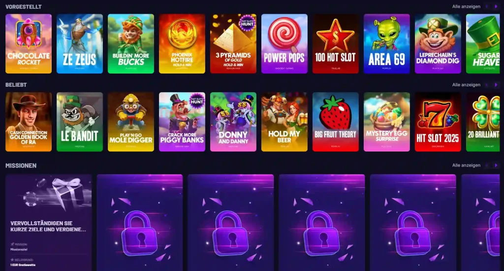 Fastslots Casino Auswahl beliebter Slot Spiele mit verschiedenen Spielautomaten